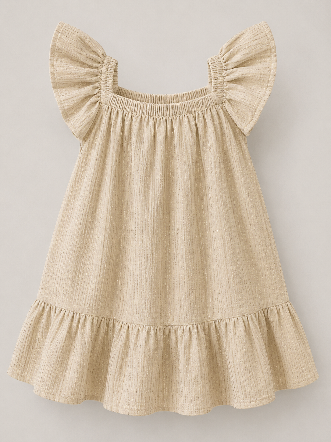 Flutter Sleeve Girls Dress — handmade cotton-linen dress, size 4–5 years, front view, made to order by Jenna K. Studio Munich