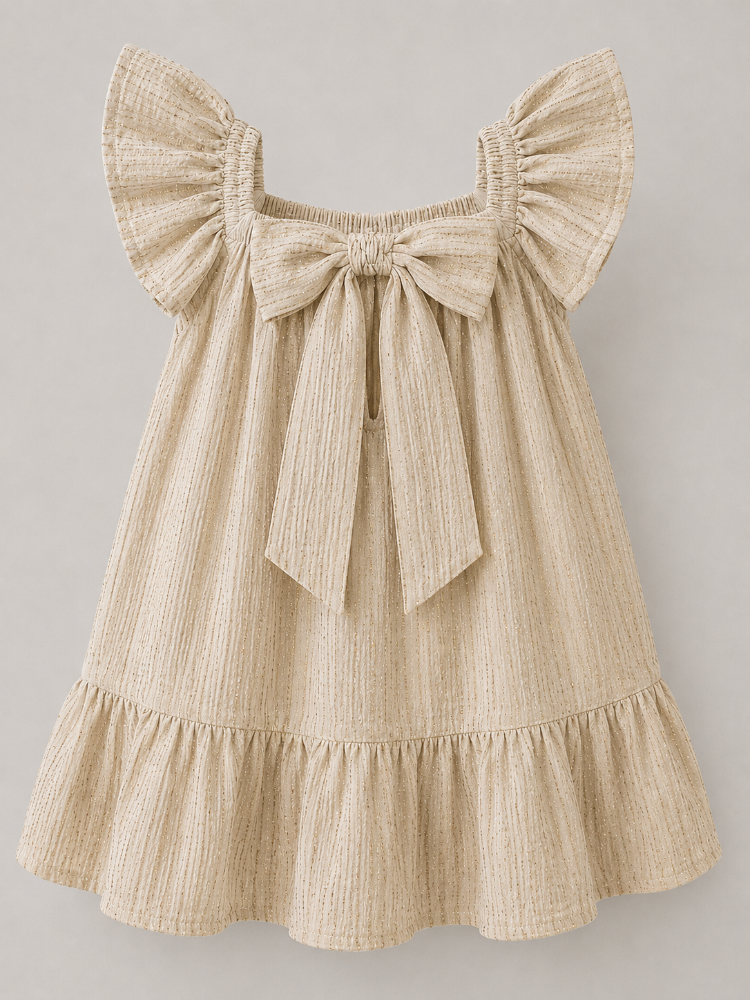 Flutter Sleeve Girls Dress — back view, cotton-linen blend, handmade in Munich