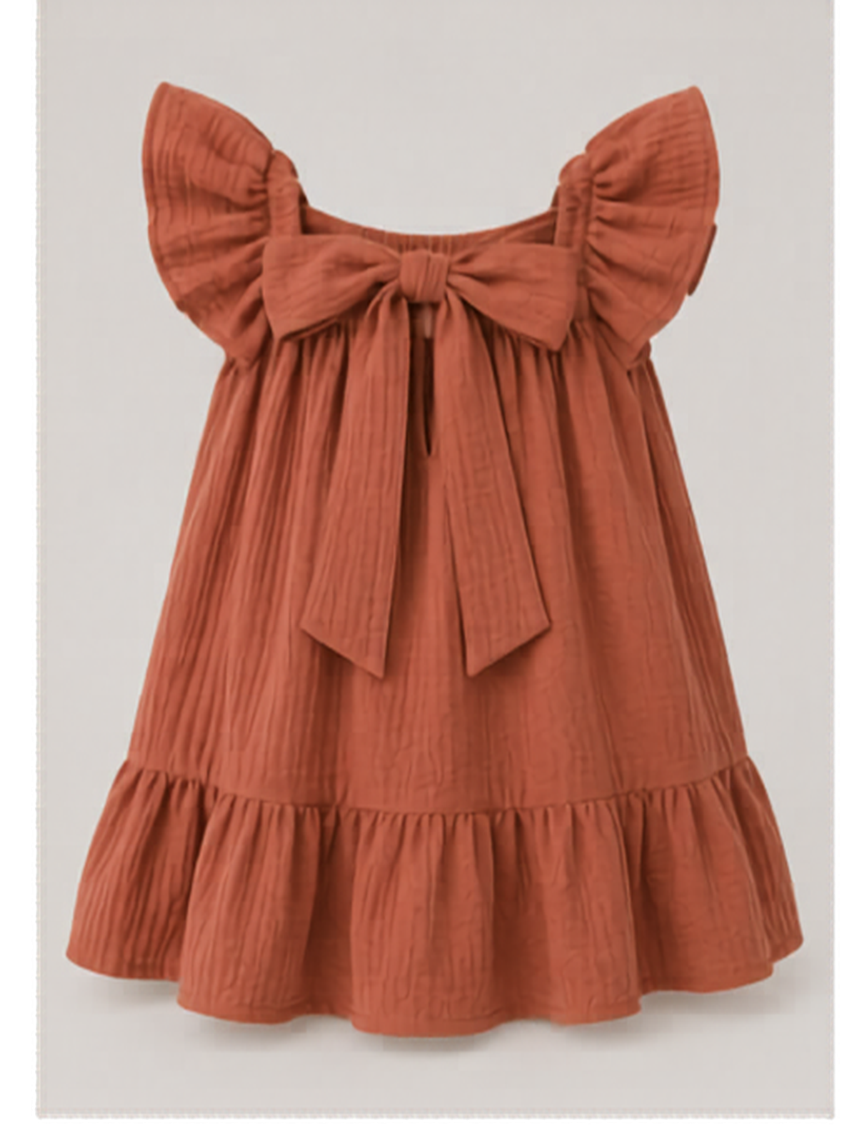 Flutter Sleeve Girls Dress — back view, cotton-linen blend, handmade in Munich
