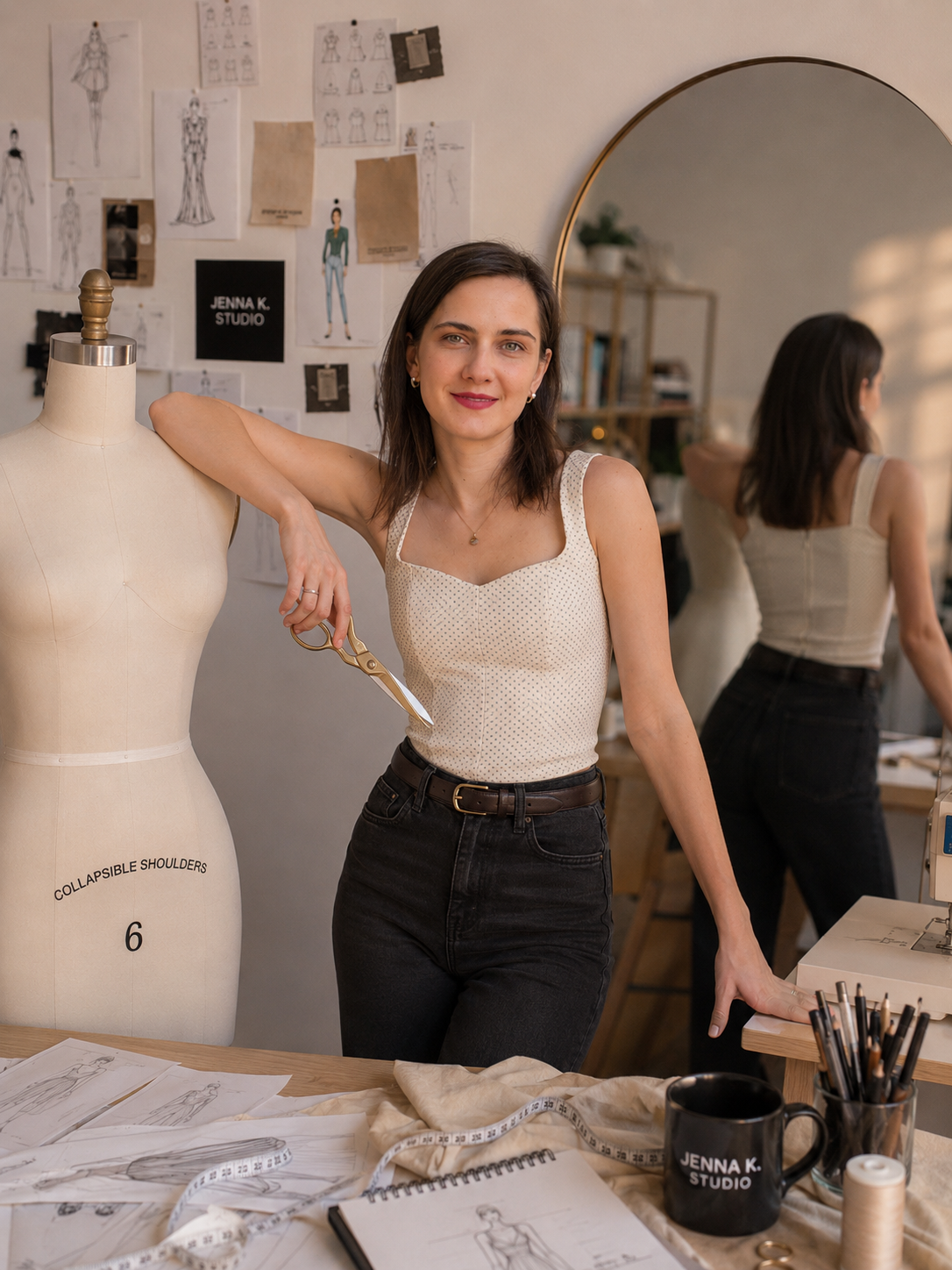 Jenna, founder of jennak.studio, in her Munich atelier