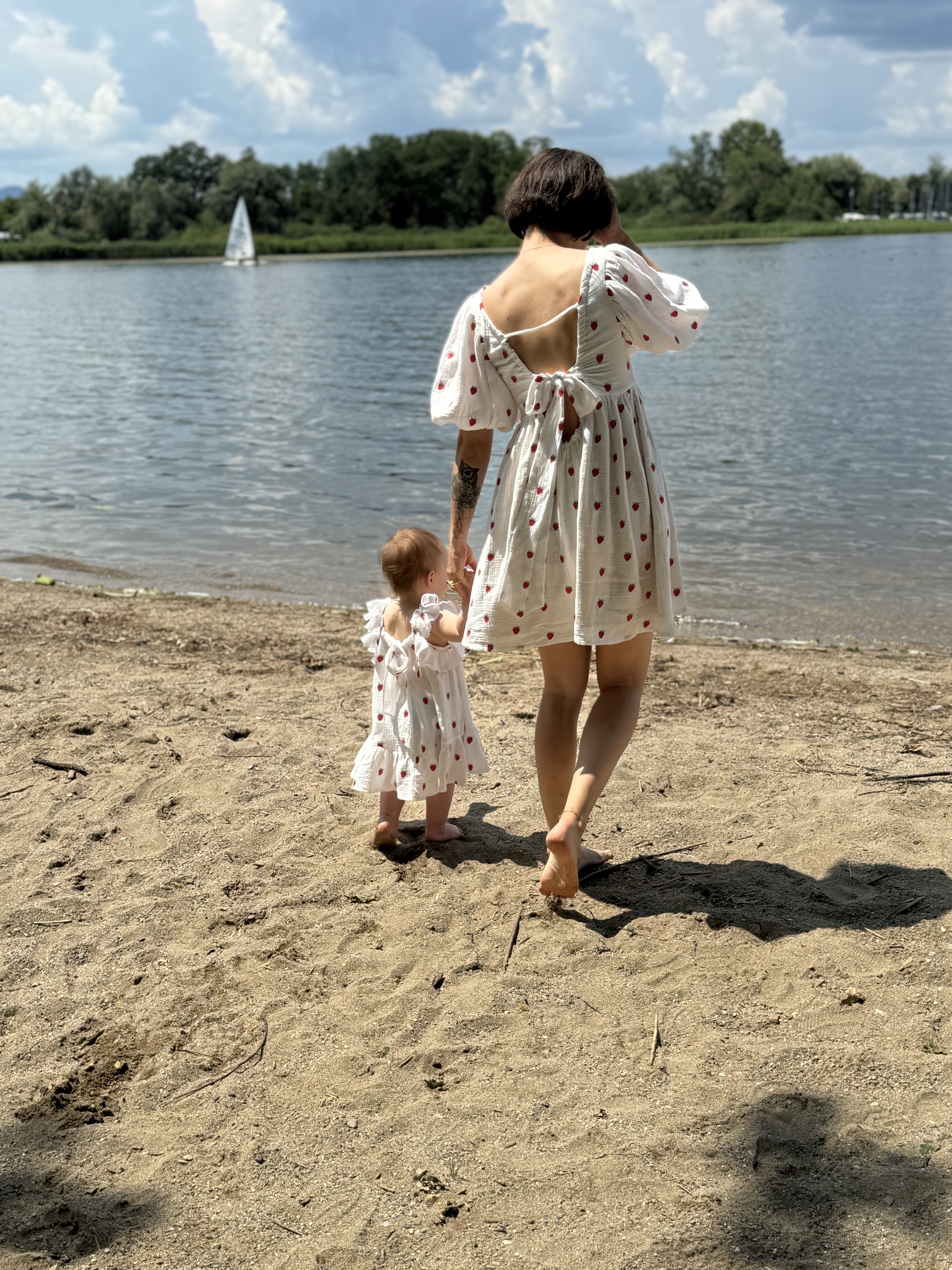Strawberry Baby Dress — back view, cotton-linen, handcrafted by Jenna K. Studio